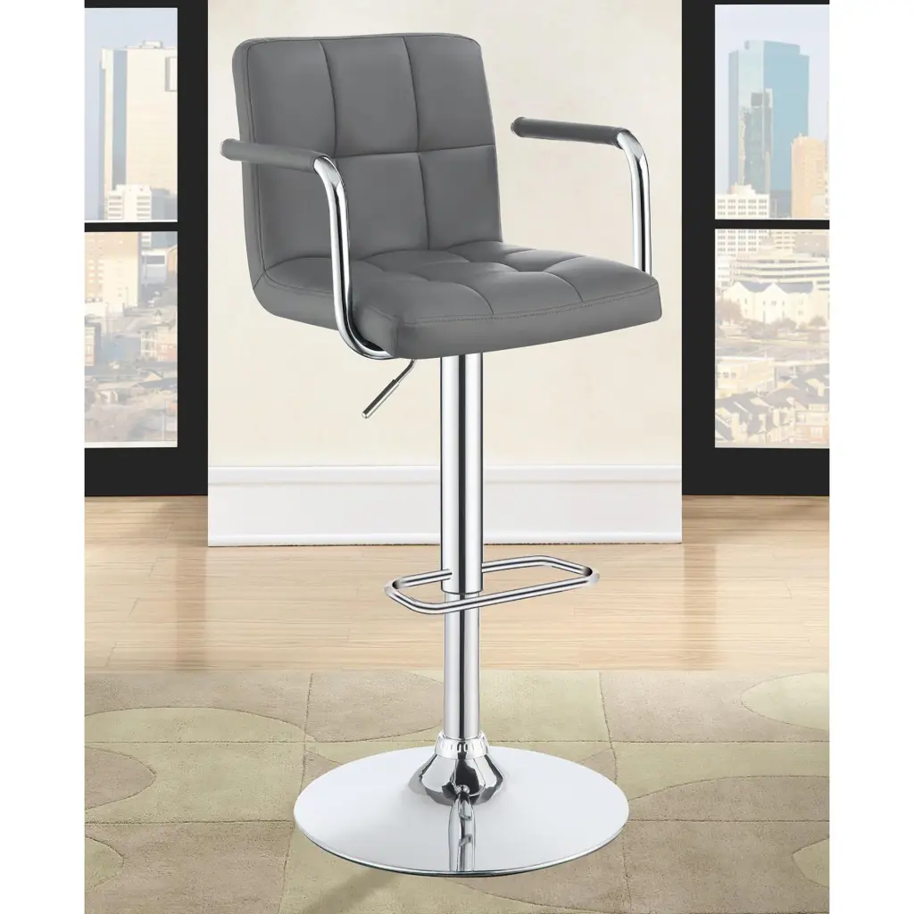 Grey and Chrome Adjustable Bar Stool Solid Grey Foam Seat furniture max