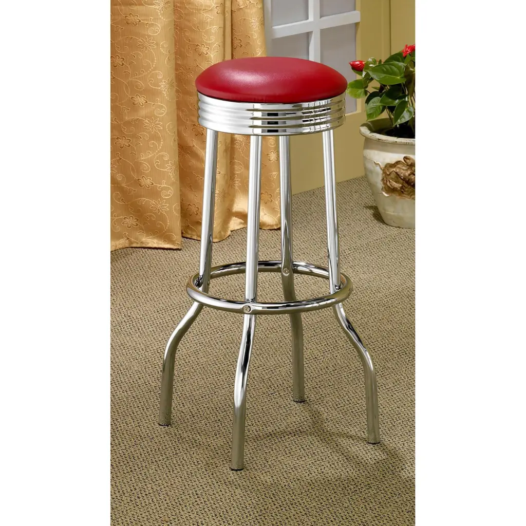 Red And Chrome Bar Height Stool Set 2 Solid Red Dining Room Stools furniture max