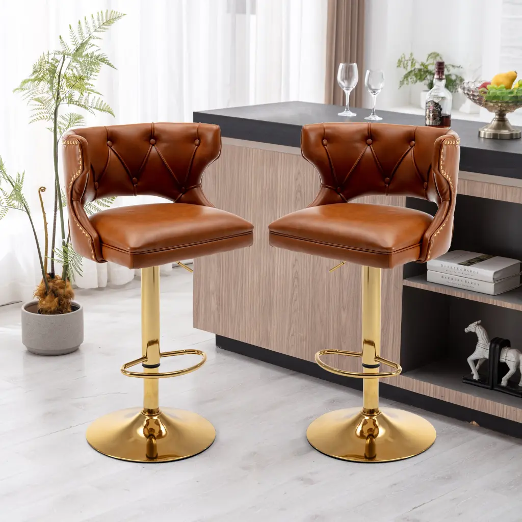 Bar Stools Back and Footrest Counter Height Dining Chairs Leather homemax
