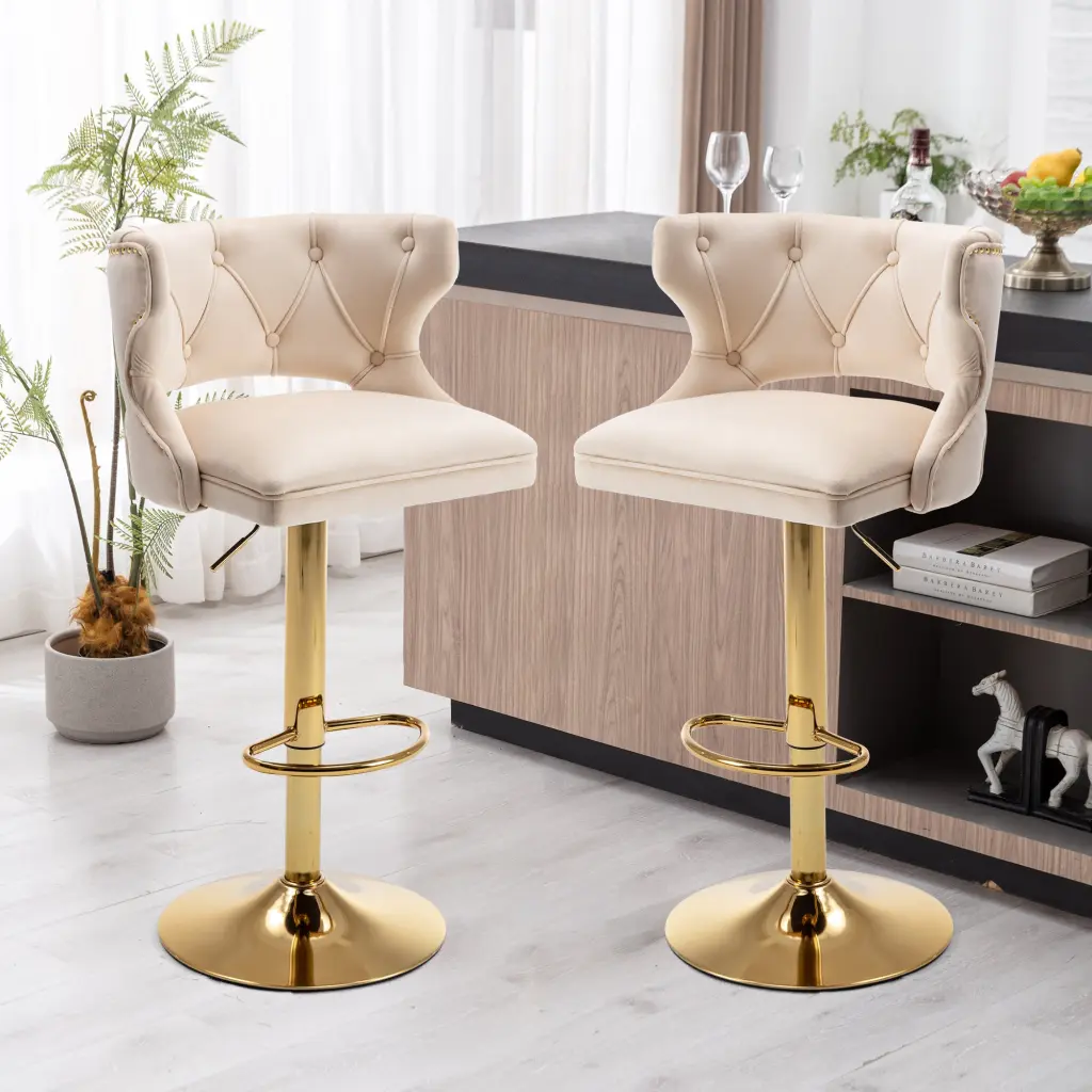 Velvet Bar Stools Back And Footrest Counter Height Dining Chairs homemax