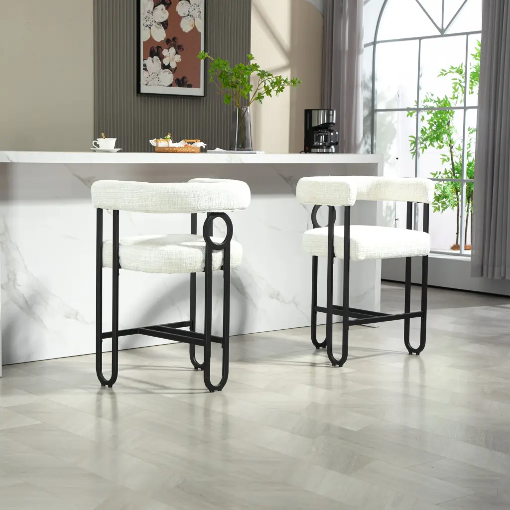 Coolmore Bar Stools Set 2 Modern Bar Stool Back Black Metal house hold-w1588