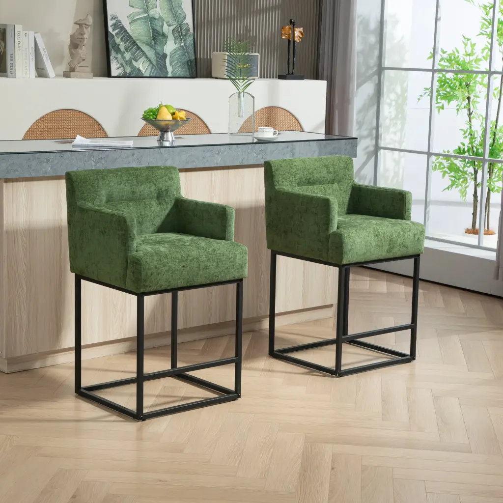 Coolmore Counter Height Bar Stools Set 2 Modern Barrel Design Comfortable Seating house hold-w1588