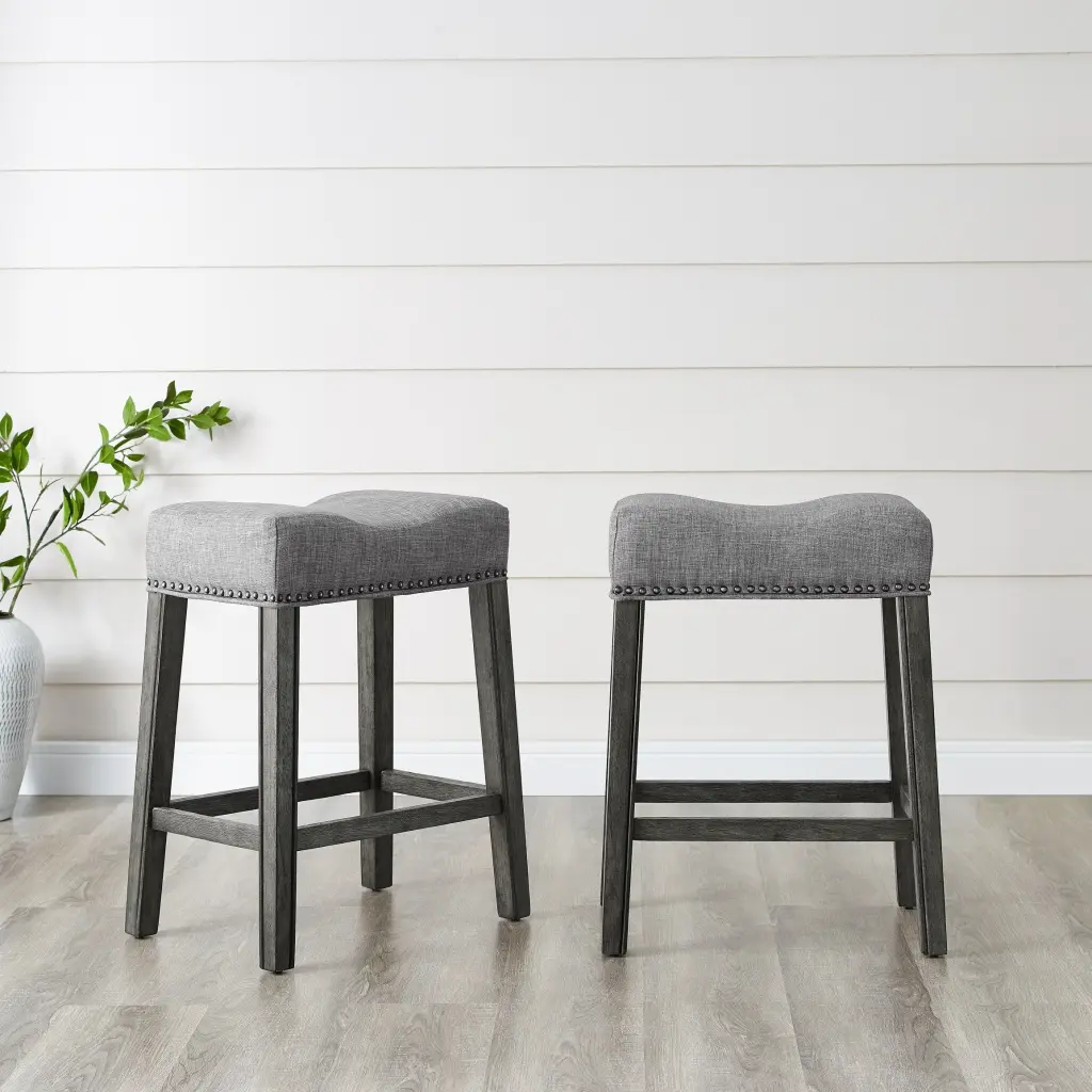 Coco Upholstered Backless Saddle Seat Counter Stools 24 Inch Height Set 2 hz