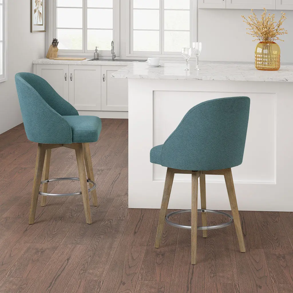 Bar Stool Swivel Seat Blue Polyester Counter Stool jla