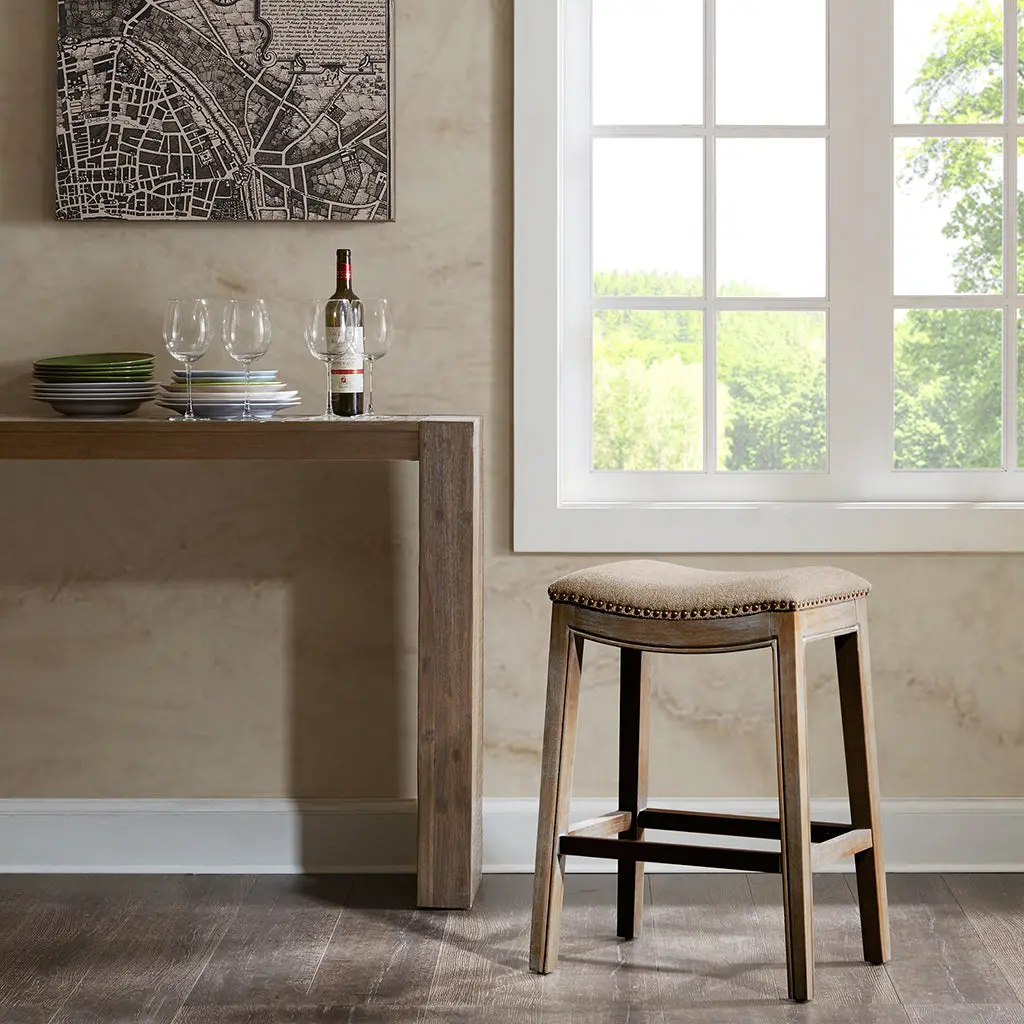 Saddle Counter Stool Linen Polyester Kitchen and Bar jla