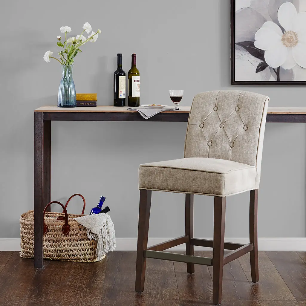 Tufted Counter Stool Tan Polyester Fabric Kitchen Bar Stool jla