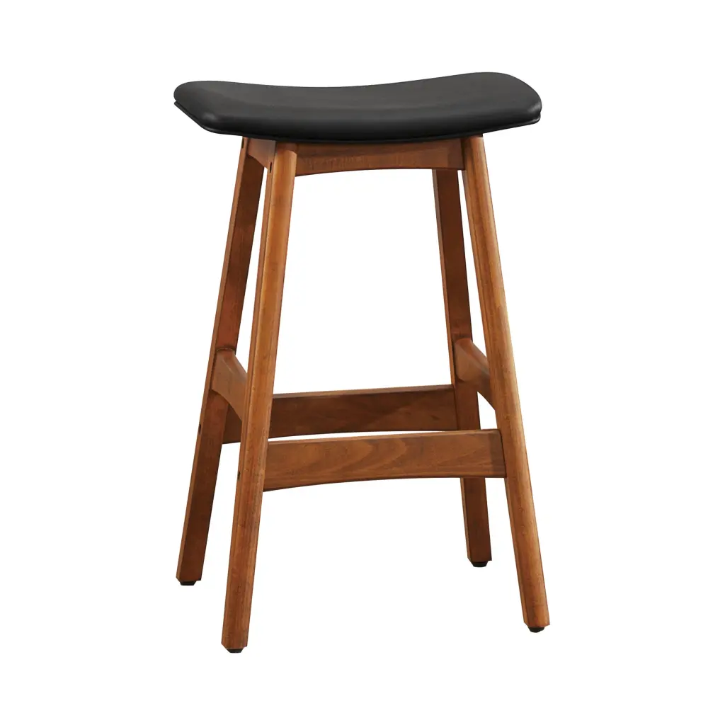 Solid Wood Walnut Finish Counter Height Stools Set 2 Matt Black Metal Frame Bar Stools kanepe