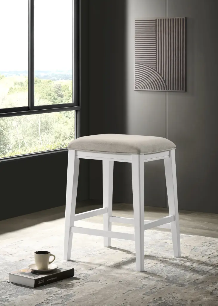 Sasha 17 White Counter Height Stool Upholstered Seat White Wood Stool lilola home