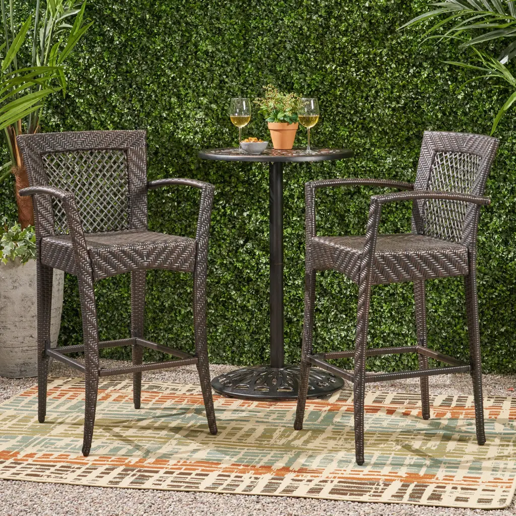 Outdoor 46 Inch Wicker Barstool Set 2 Multi Brown Finish nh-bc furniturings