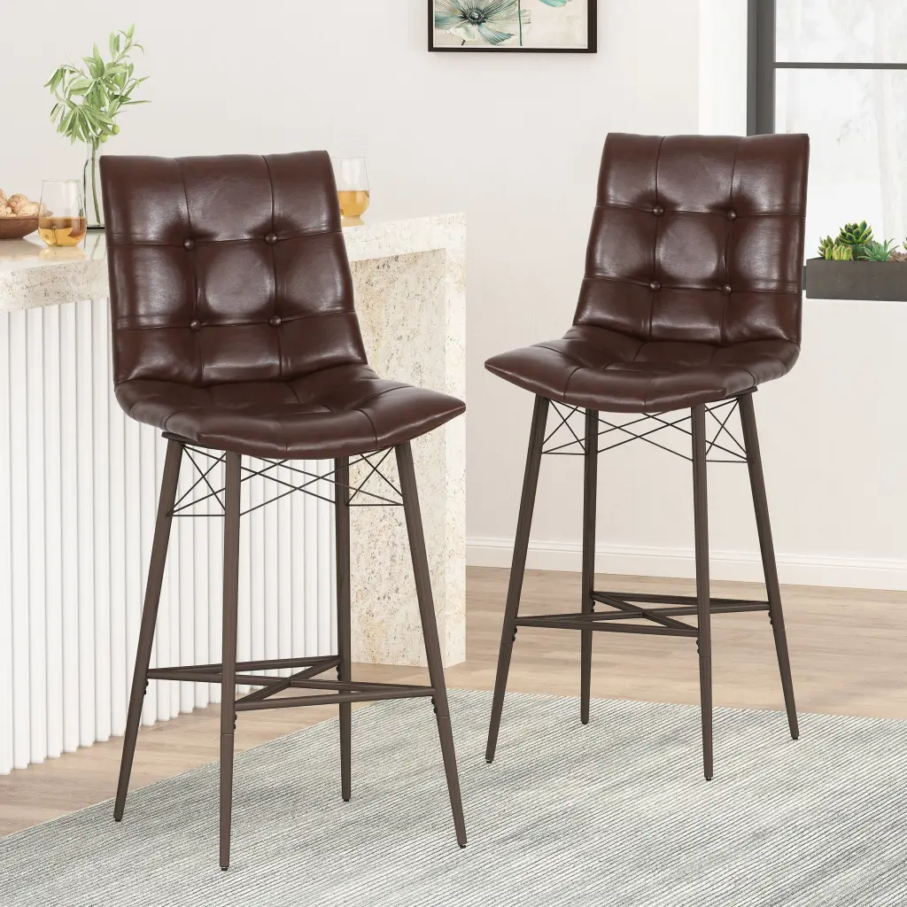 Bar Stool Dark Brown Pu Leather Counter Height Stool Kitchen Island nh-cloudhouse