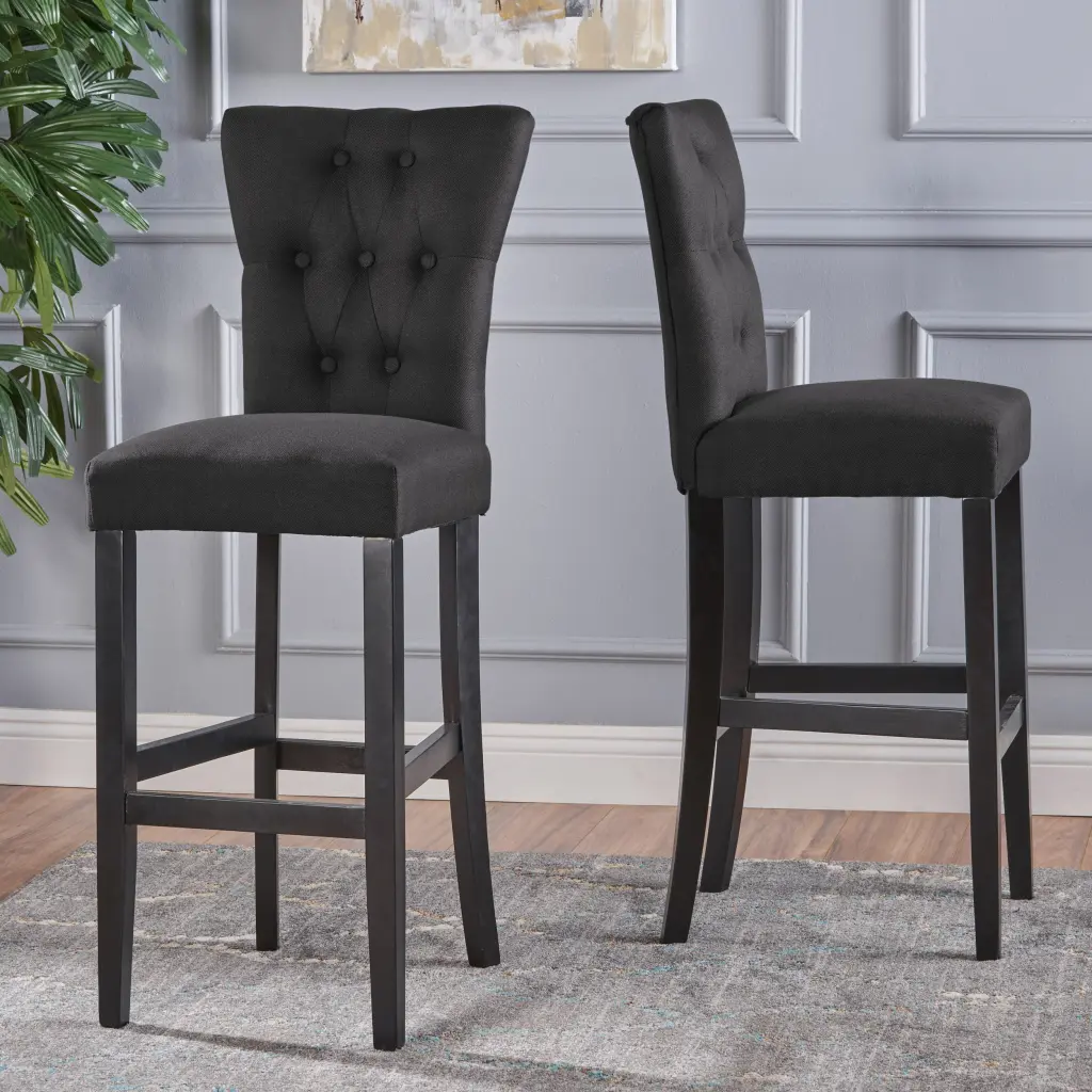 Barstool 2-Piece Set Dark Grey Wood and Fabric Kitchen or Bar nh-comfortcove