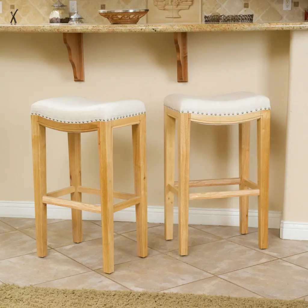 Tiffin Studded Barstool Beige Natural Wood Fabric nh-inmax