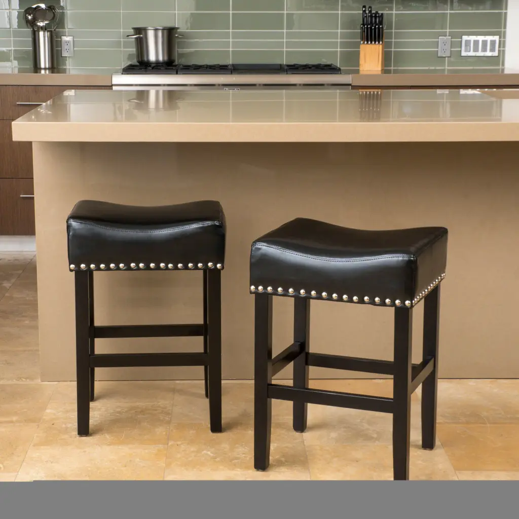 26 Inch Backless Leather Counter Stools 2 Pcs Set Black Kitchen Bar nh-onfind