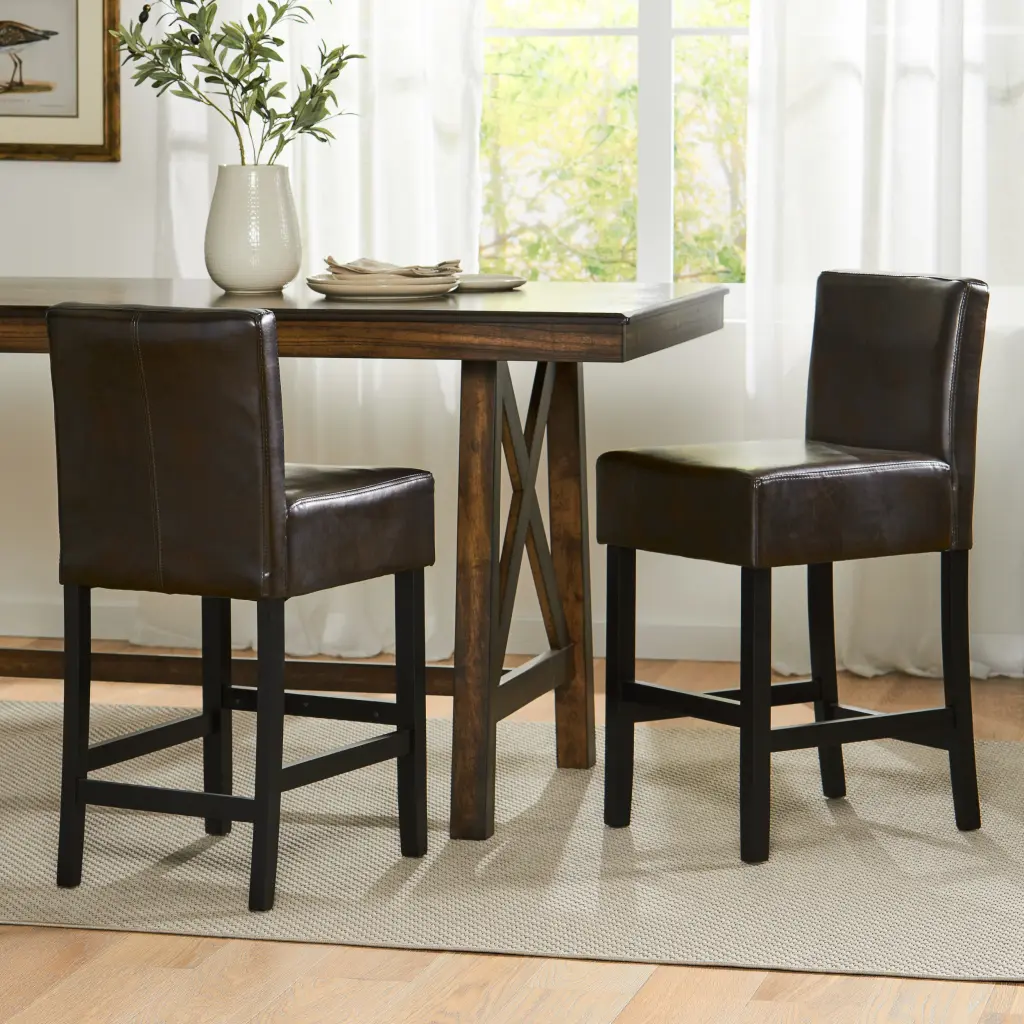Set 2 26 Inch Portman Bonded Leather Counter Height Barstool Brown Bar Chairs nh-onfind