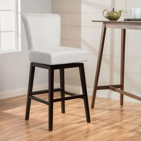 Swivel Counter Stool Beige Black Fabric Upholstery, Adjustable Height Bar Stool nh-onfind