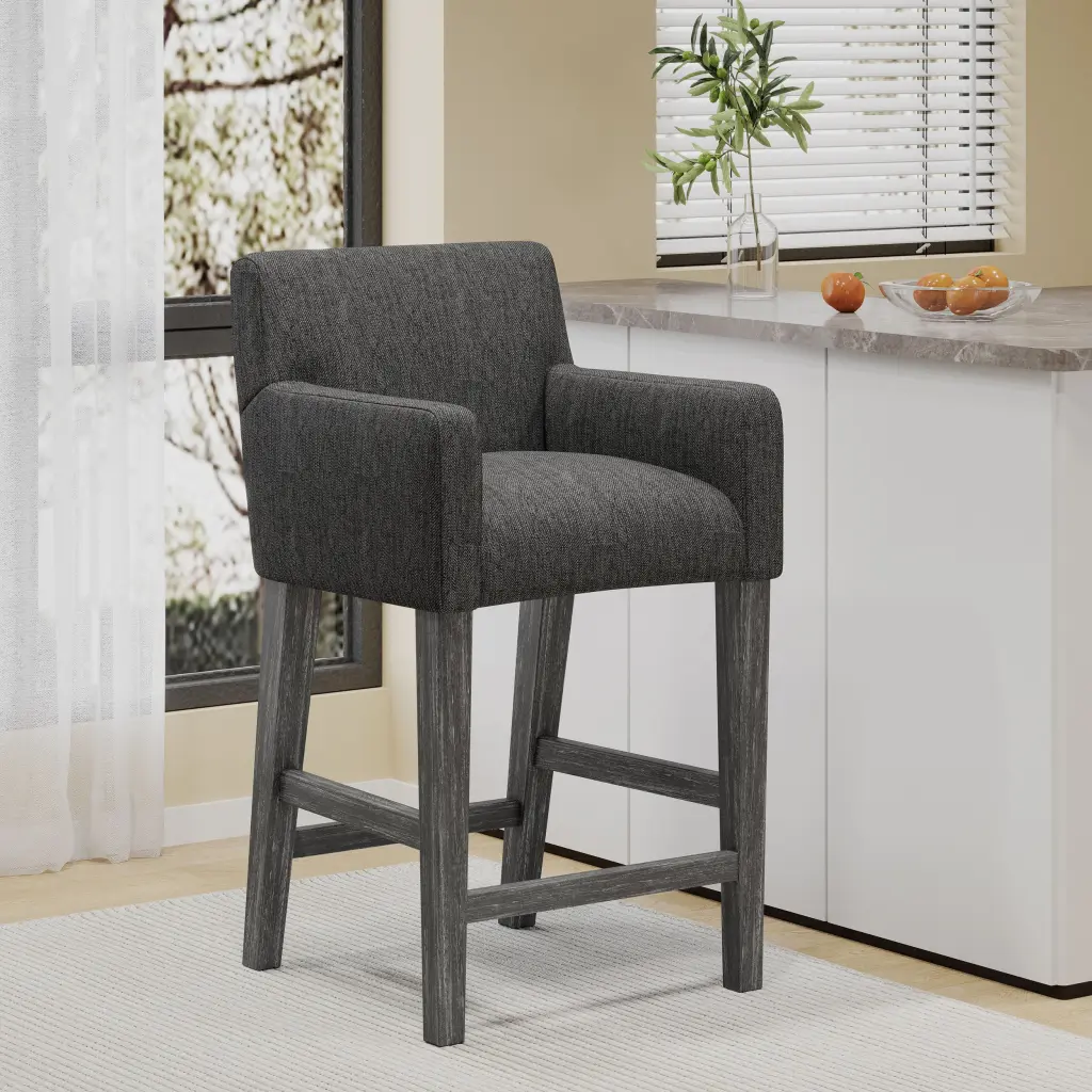 Upholstered 26 Inch Counter Stool Charcoal Gray Fabric nh-onfind