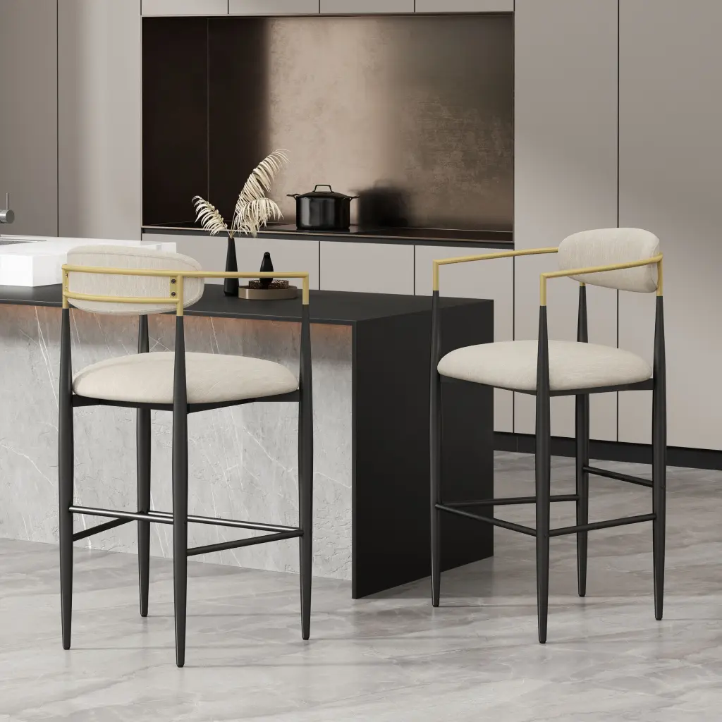 Barstool Set 2 Beige Brown Leather Kitchen Counter Stools nh-perfect home