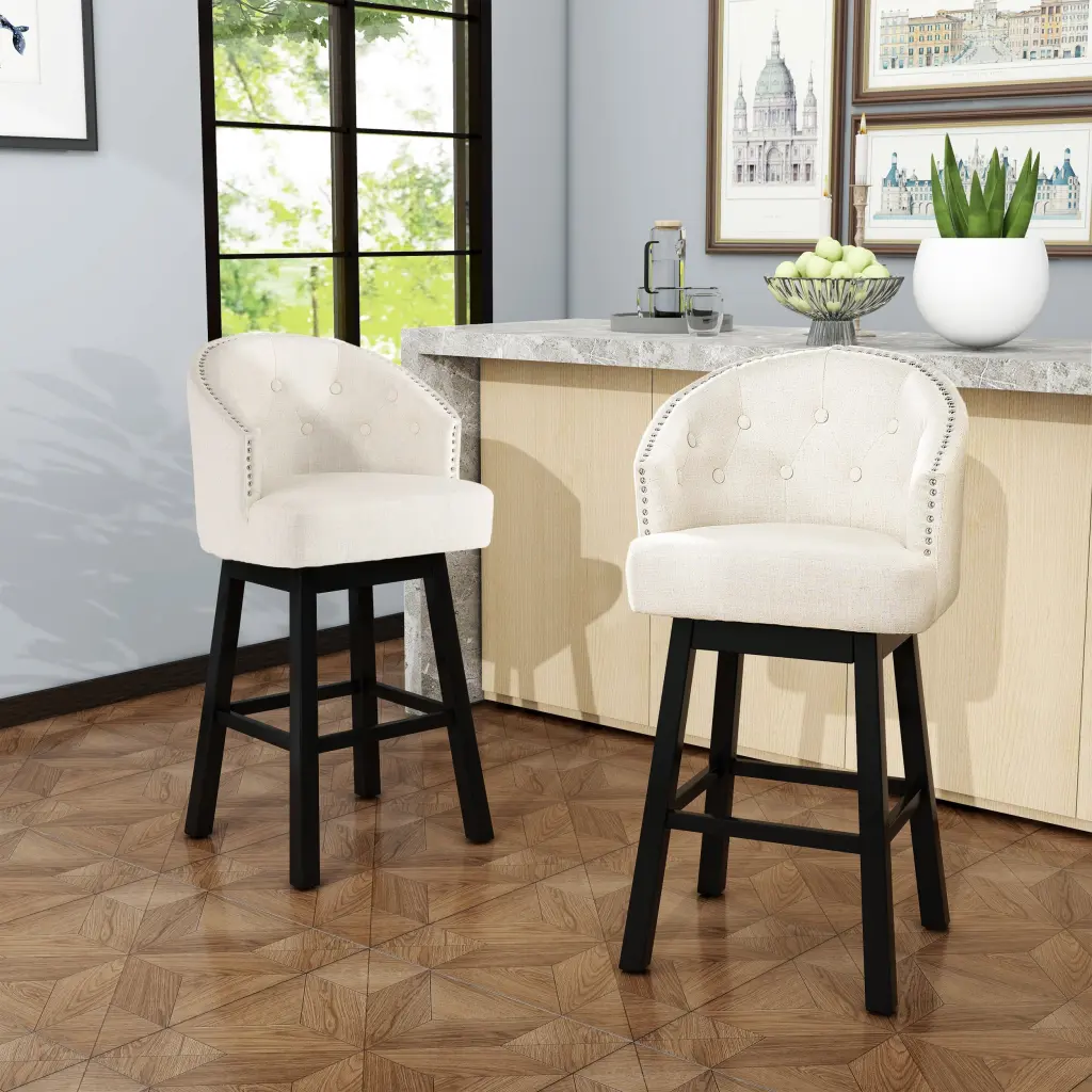 Ogden KD Swivel Barstool Set 2 Beige Fabric Counter Height Stools nh-perfect home