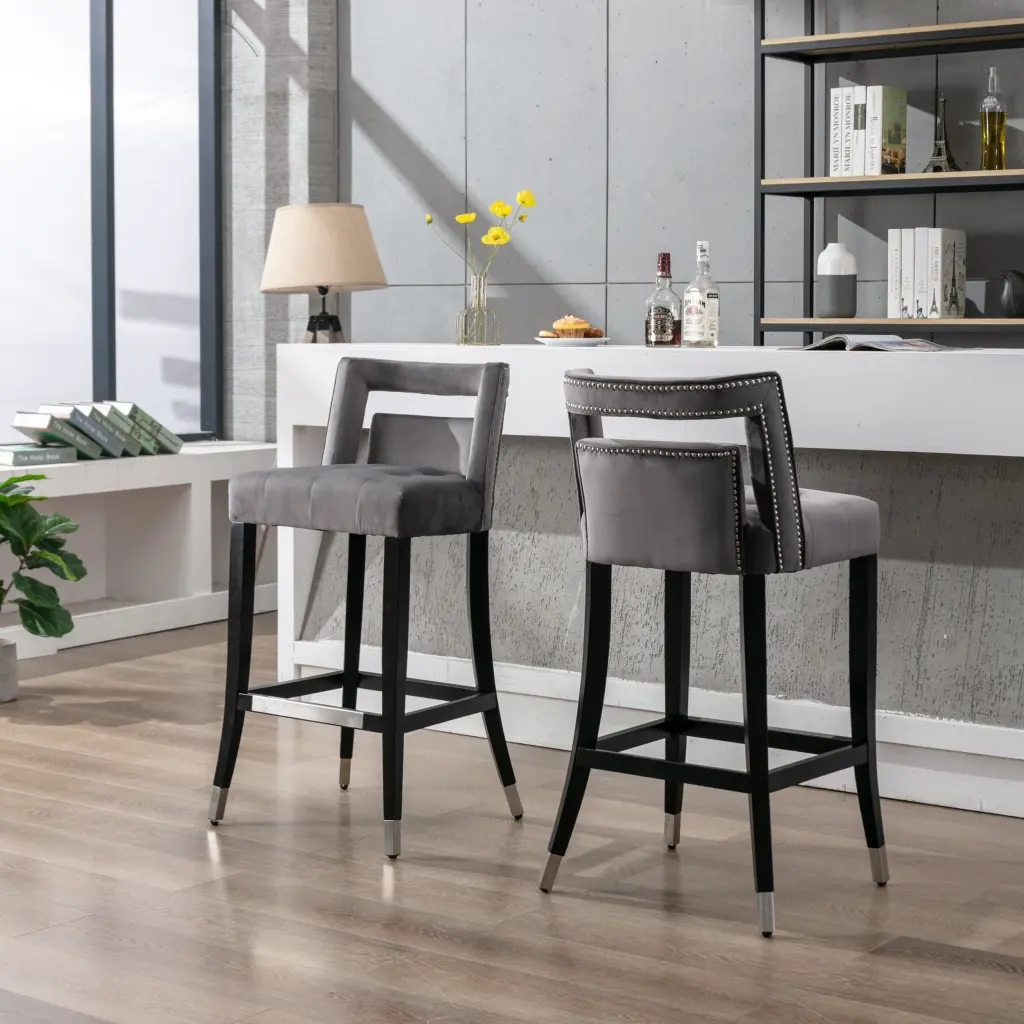 Suede Velvet Barstool Set 2 Dining Room Chairs 30 Inch Seater Height o-life furniture