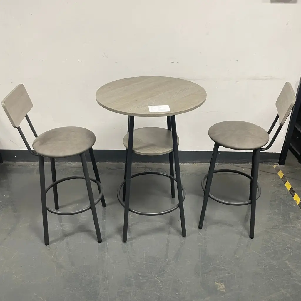 Round Bar Stool Set Shelf Upholstered Stool Backrest Grey rnb