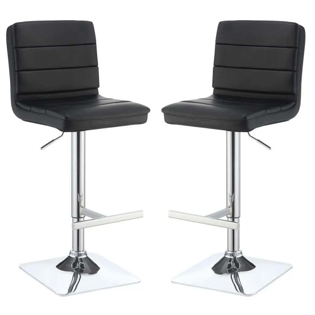 Casual Armless Adjustable Bar Height Stool Black Set 2 Chrome Metal Base royal hampton