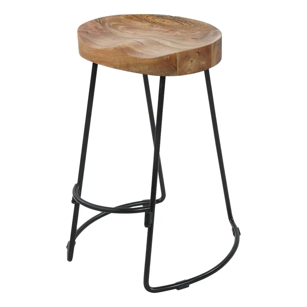 24 Inch Artisan-made Backless Barstool Natural Brown Mango Wood Thick Seat royal hampton
