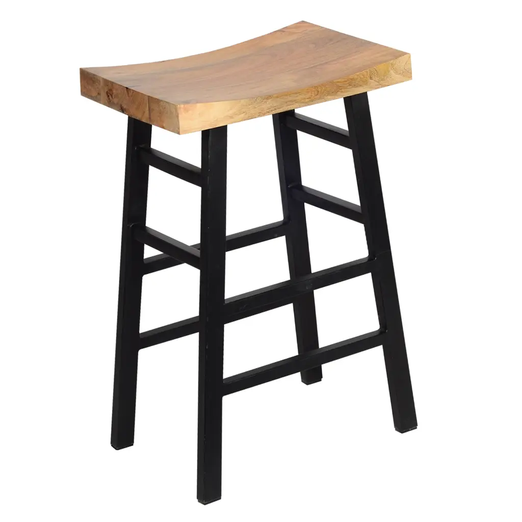 30 Inch Barstool Saddle Style Wood Seat Ladder Base Brown And Black royal hampton