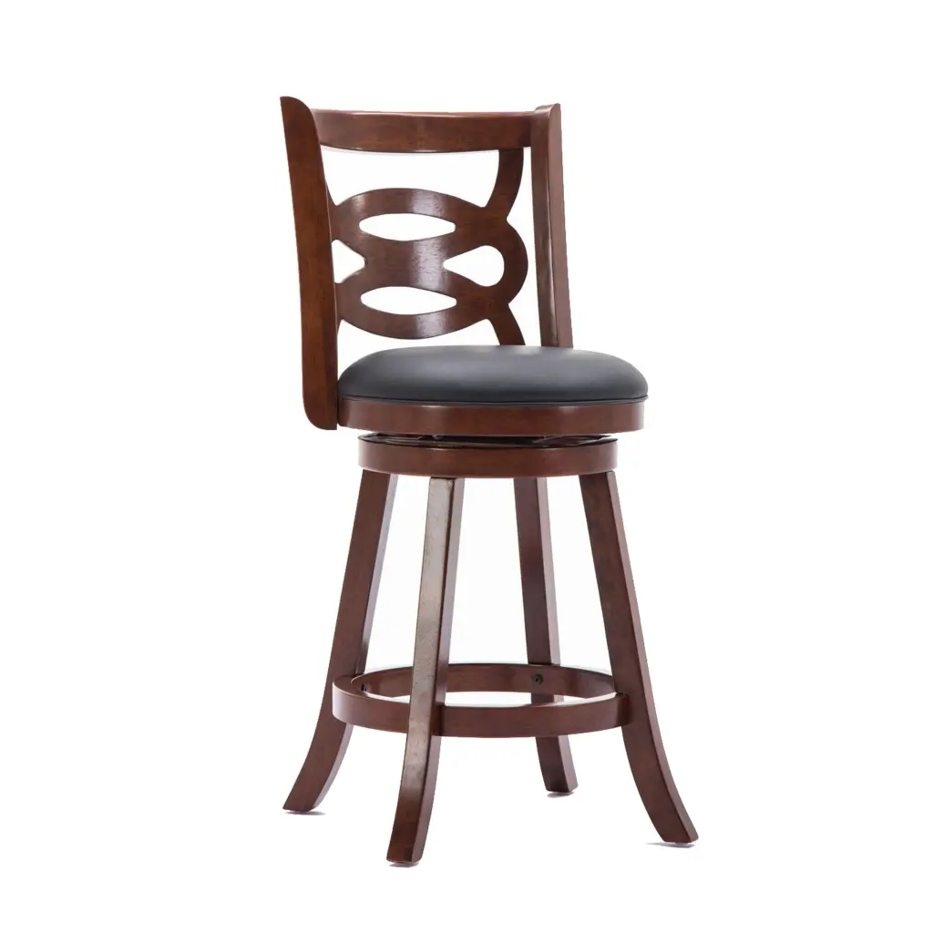 24 Inches Swivel Wooden Counter Stool Geometric Back Brown Bar Stool royal hampton