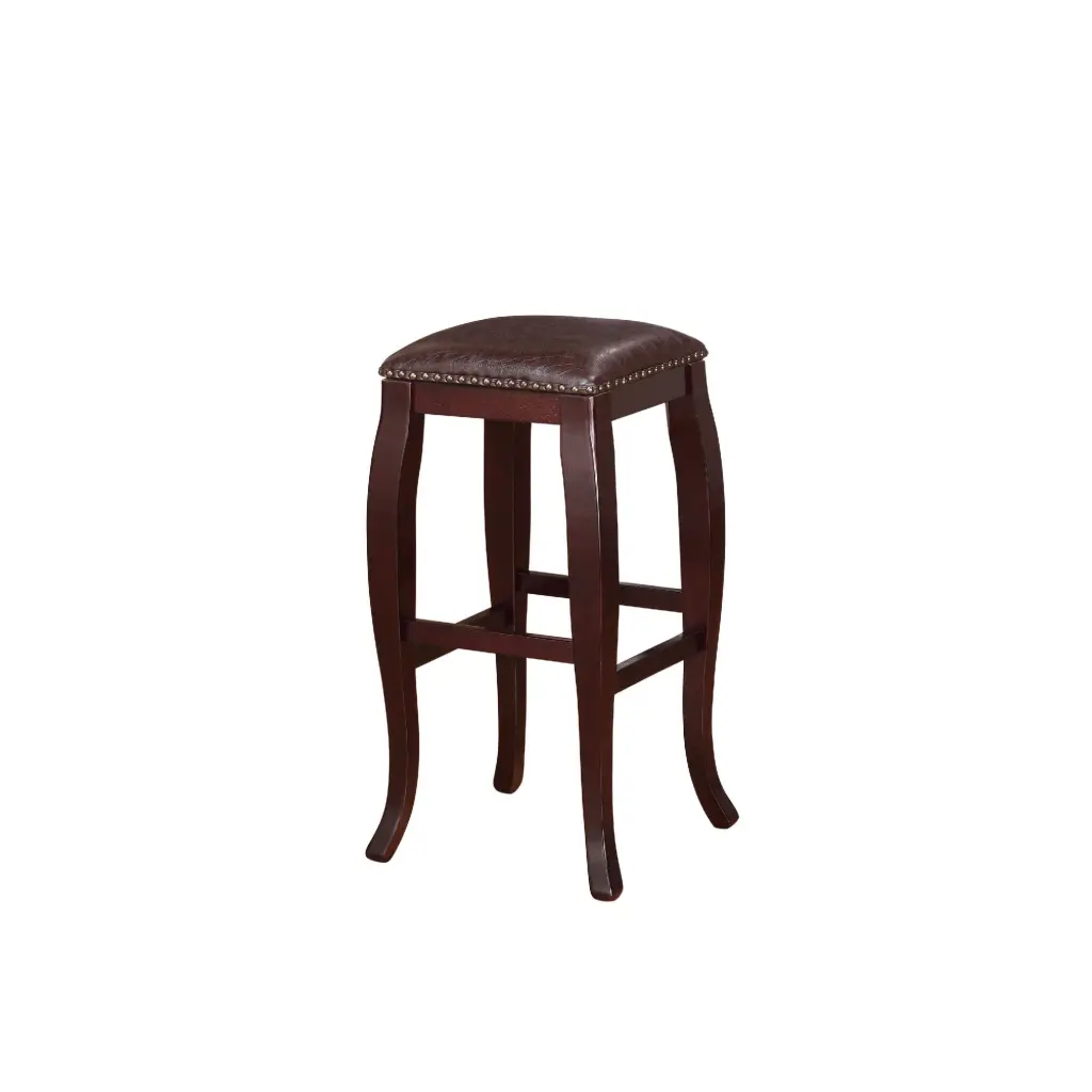 Wooden Bar Stool Cushioned Seat and Trim Edge Brown Wood Finish royal hampton