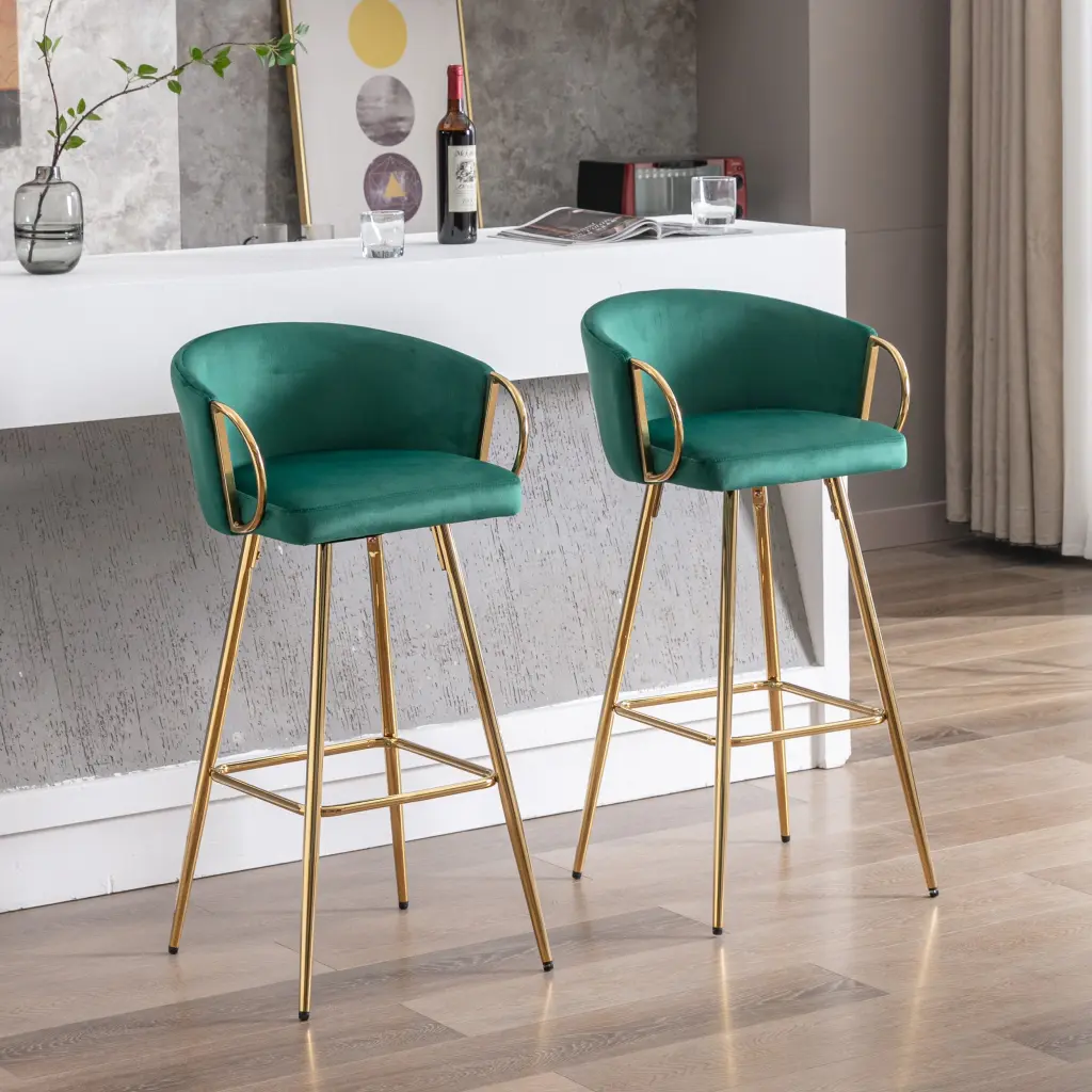 26 Inch Set 2 Bar Stools Chrome Footrest And Base Velvet Golde weehaa furniture