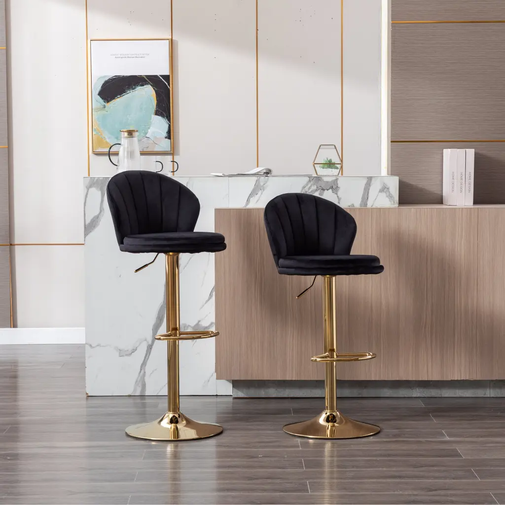 Set 2 Bar Stools Chrome Footrest And Base Swivel Height Adjustable weehaa furniture