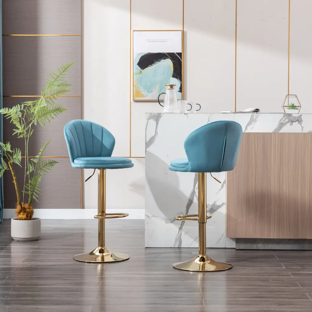 Set 2 Bar Stools Chrome Footrest And Base Swivel Height Adjustable Stools weehaa furniture