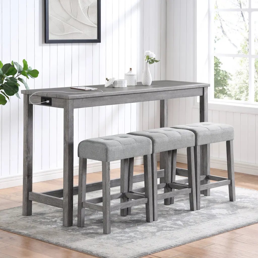 Bar Table Set Power Outlet 4 Piece Dining Bar Table and Chairs Set Modern Kitchen Furniture chuangyuan wood industry