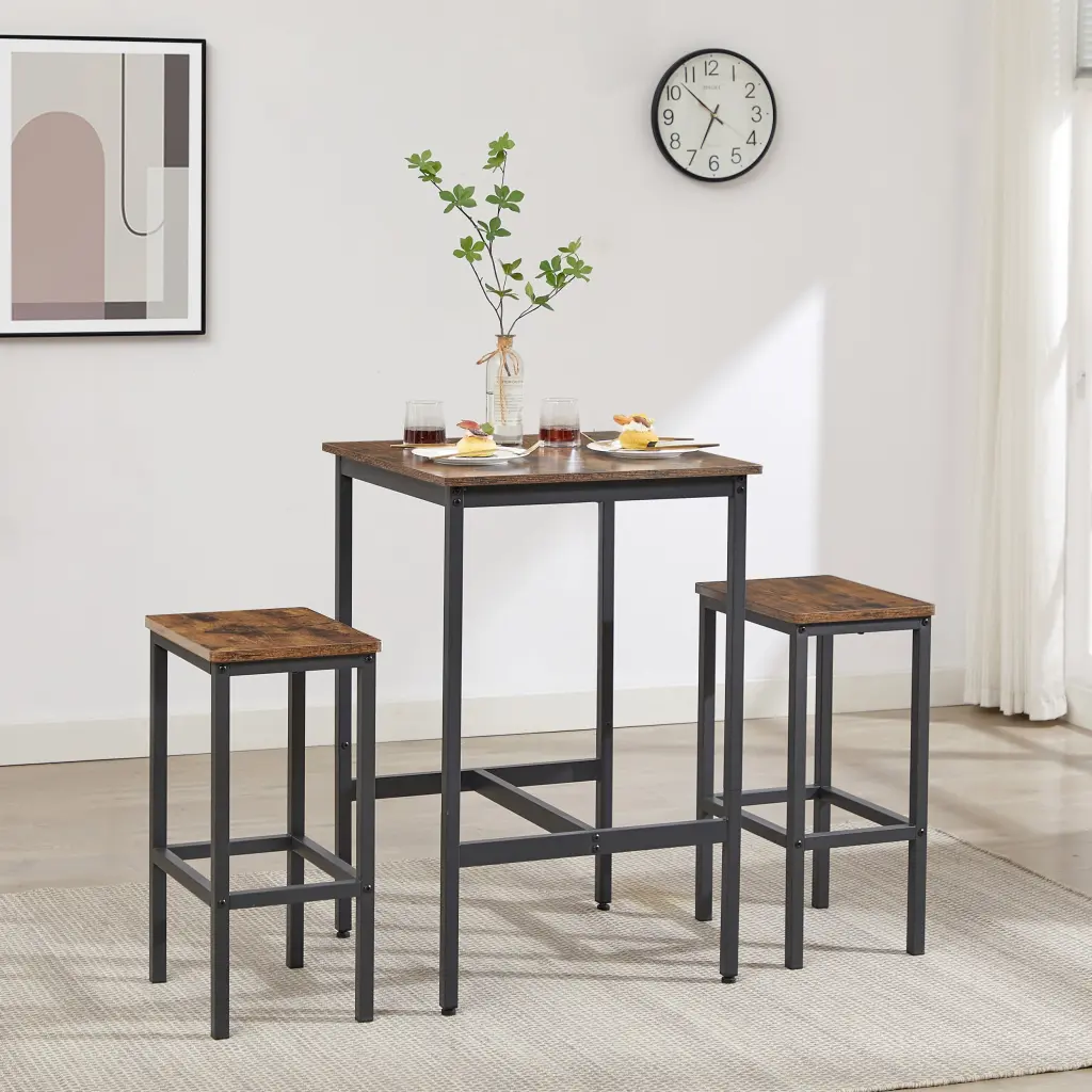 Industrial Style Square Bar Table Set 2 Bar Chairs cz store
