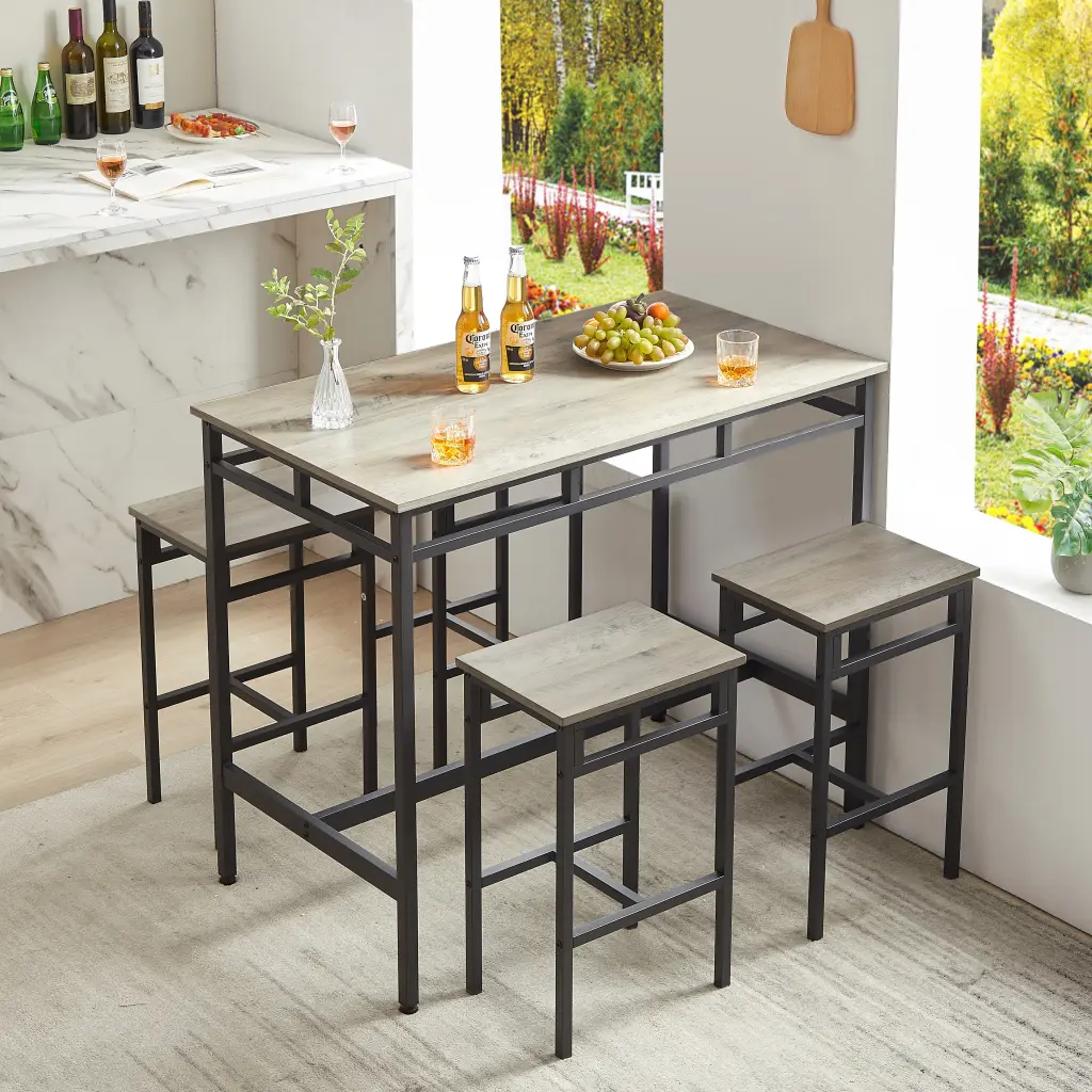 5Pc Bar Table Set High Stools Structural Strength Dining Table jhx