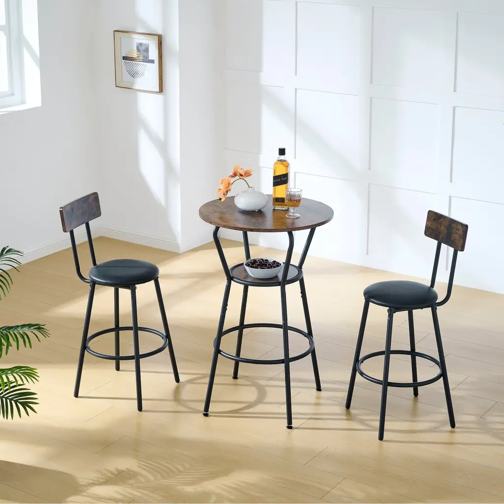 Round Bar Table And Stool Set Shelf Upholstered Stool Backrest rnb