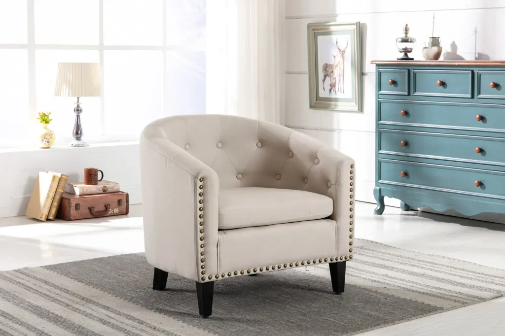 Linen Fabric Tufted Barrel Chair Tub Chair Living Room Bedroom Club bed best