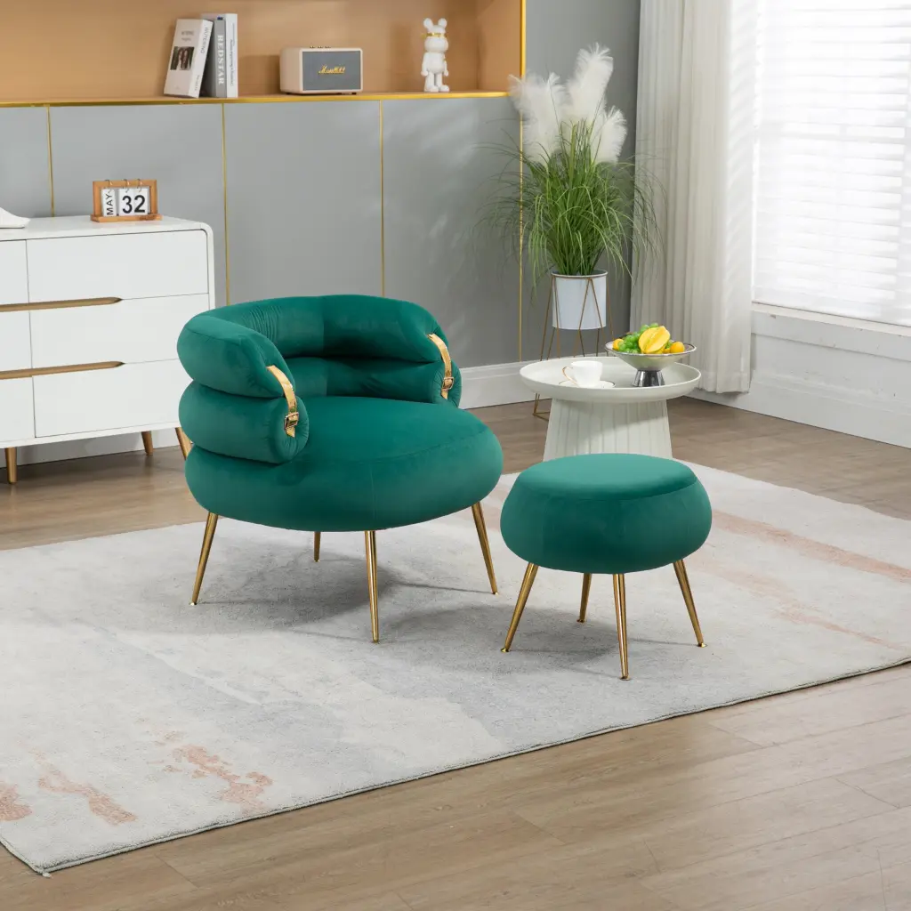 Coolmore Upholstered Velvet Barrel Accent Chair Ottoman coolmore w-395