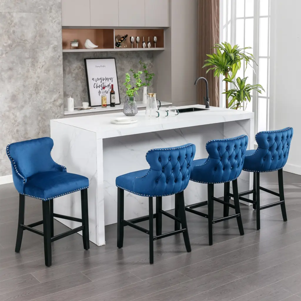 Contemporary Velvet Upholstered Wing Back Barstools Button Tufted Home Bar a-a furniture