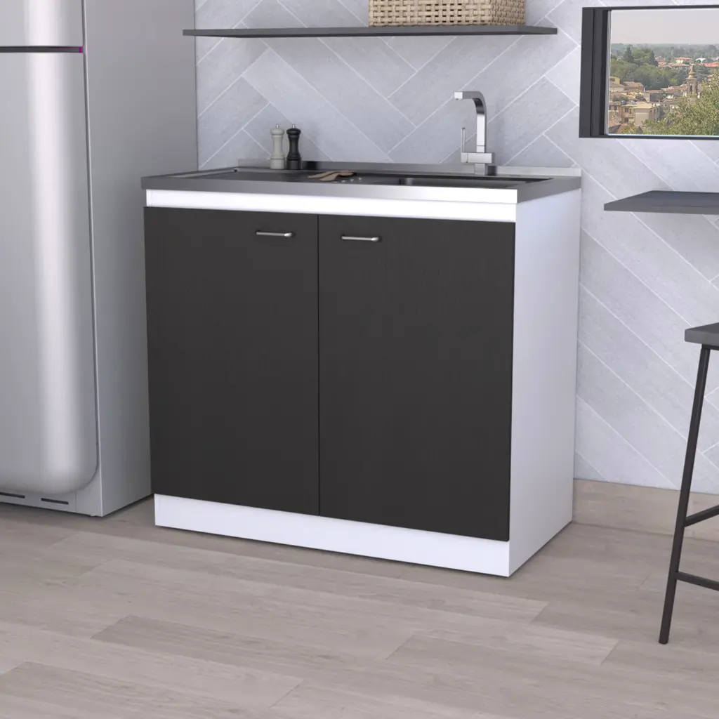 Dark Walnut Rectangle 2 Door Sink Cabinet Black Particle Board furniture max