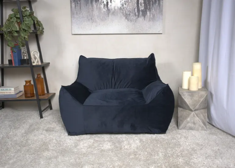 Allea Velveteen Bean Bag Chair Armrests Midnight Blue Lounge Seating bazar