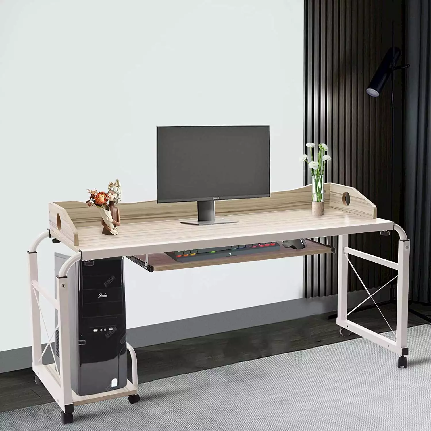 Miumaeov Wood Bed Desk Height Adjustable Mobile Multi-Functional Table Cross-Bed Stretchable Lazy Computer Desk Wheels Bed...