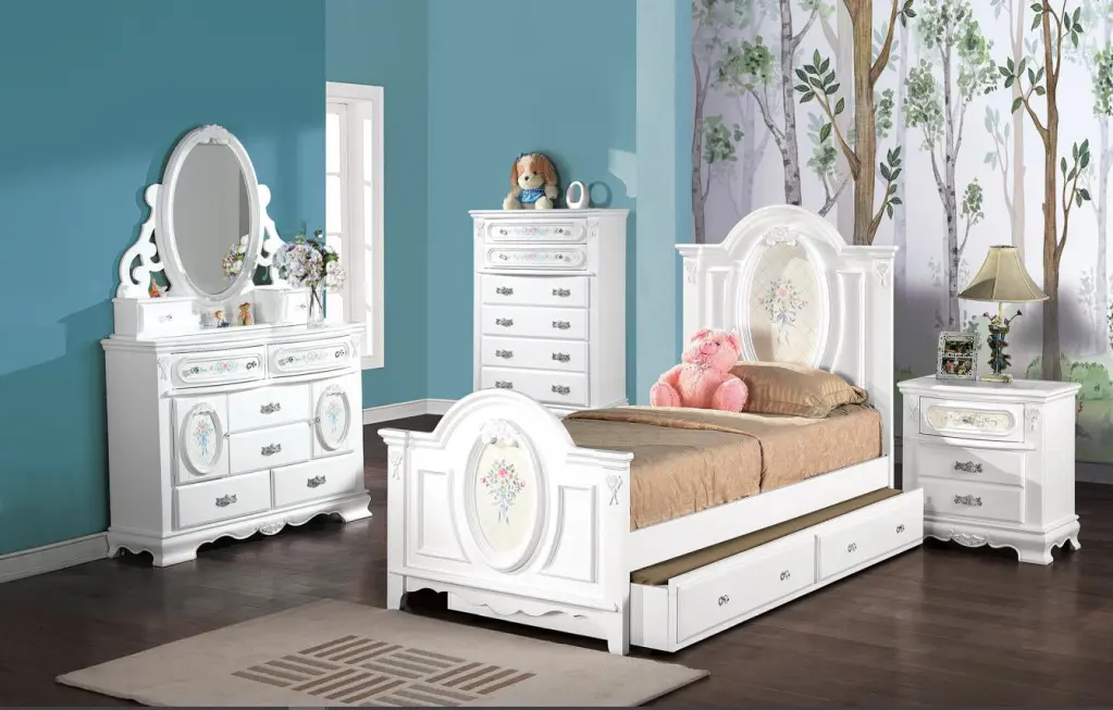 Flora Full Bed White Finish Wooden Bed Frame BD01644F acme onsite store
