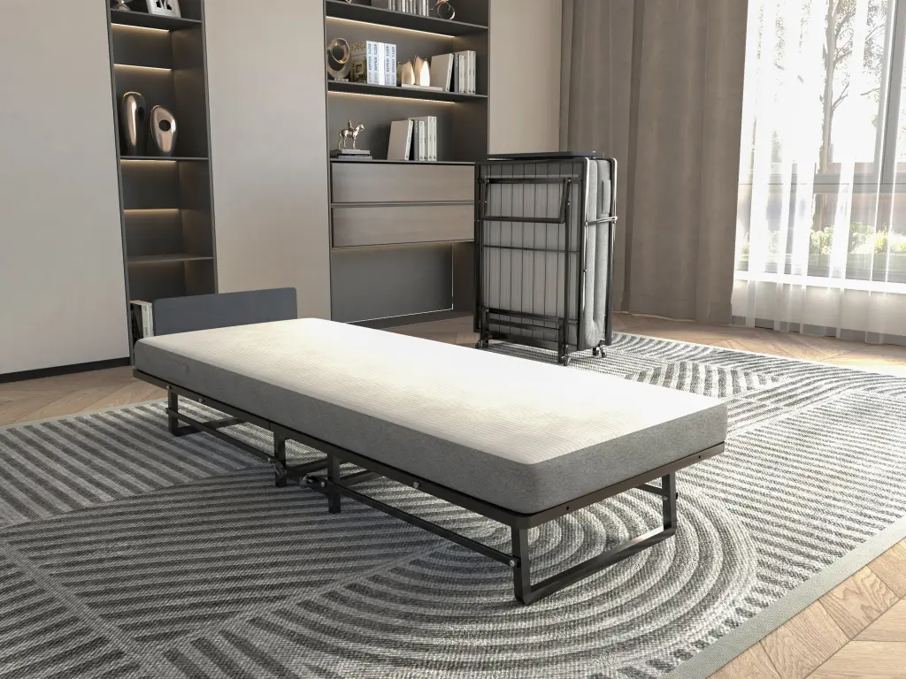 Metal Folding Bed Frame Pocket Foam Mattress Easy Storage f-concept