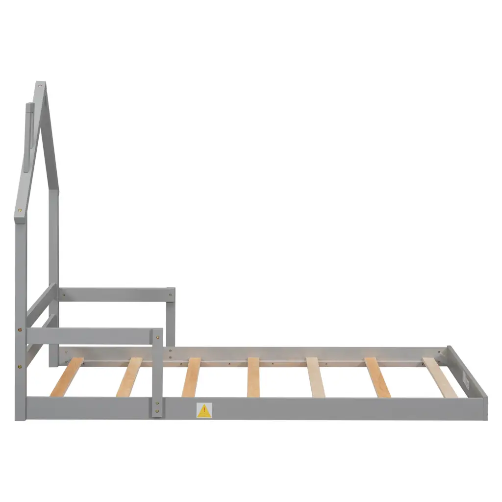 Twin House Influenced Headboard Floor Bed Handrails Slats Gray Twin inspirit
