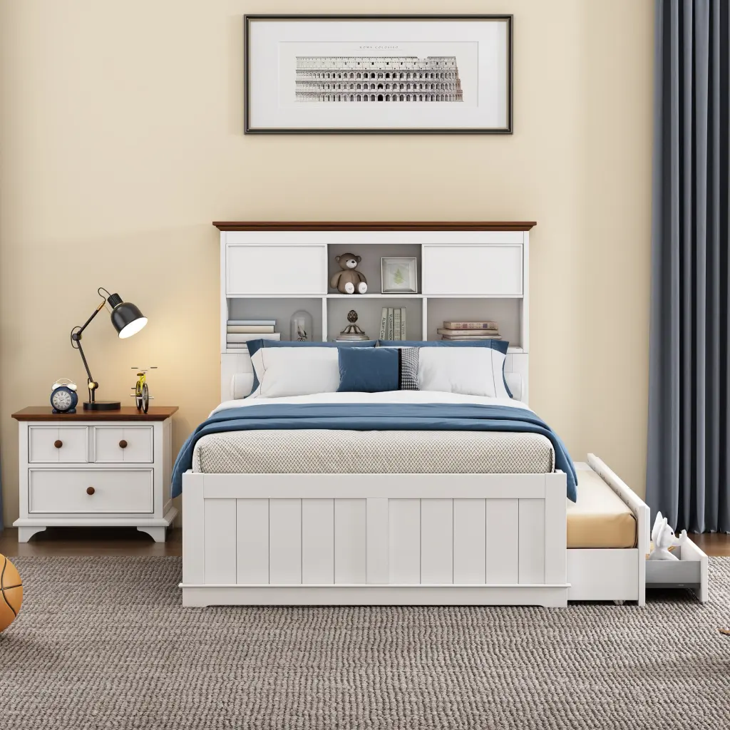 2 Pieces Wooden Captain Bedroom Set Full Bed Trundle And Nightstand bed best