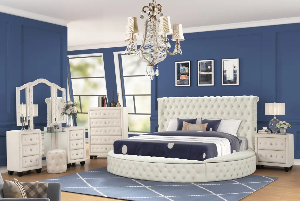 Hazel Modern Queen 5Pc Vanity Bedroom Set USB Ports galaxy home furnishings