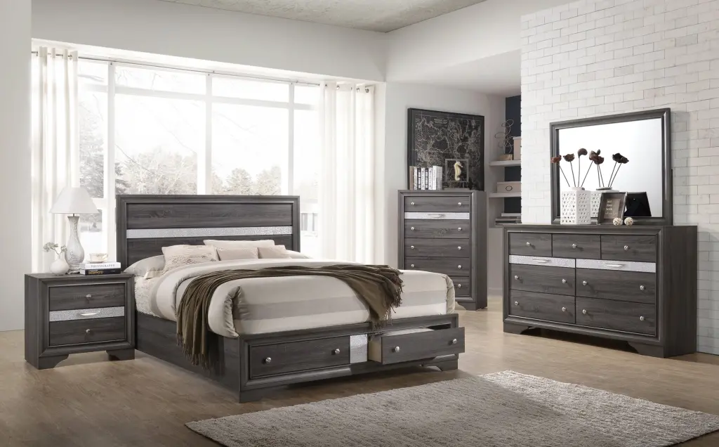 Matrix Traditional Style Full 5Pc Storage Bedroom Set Made Solid Wood galaxy home furnishings