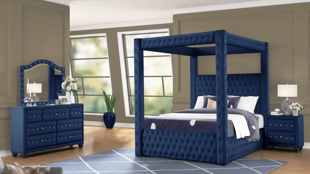 Monica Opulent Four Poster King 4 Piece Bedroom Set Wood Finish galaxy home furnishings