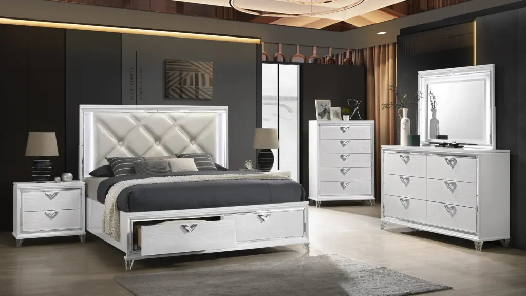 Prism Modern Style King 5-Piece Bedroom Set LED Accents and V-Influenced Design galaxy home furnishings